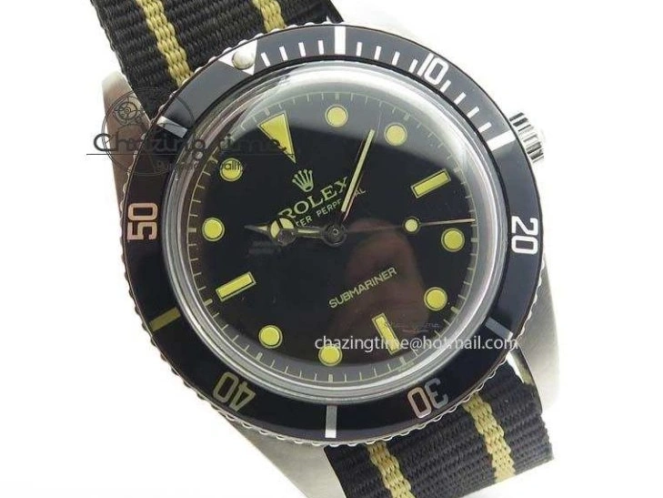 Strap SS Vintage On Dial Black A2836 Date Nylon No 1680 Submariner 0403